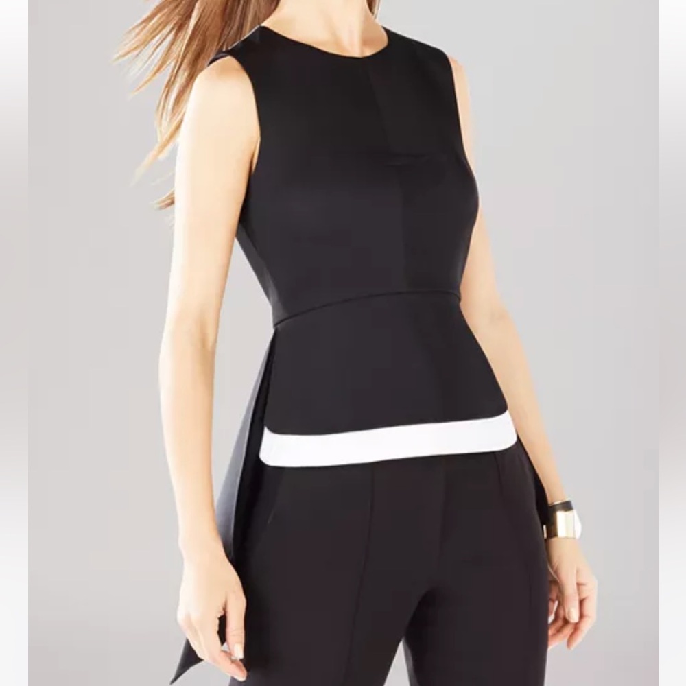 BCBGMAXAZRIA black and white high/low peplum top
